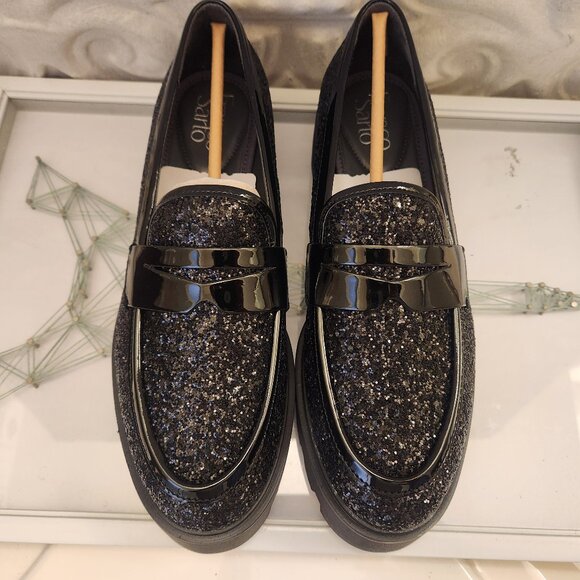 Franco Sarto Black Glitter Loafers - Picture 4 of 13